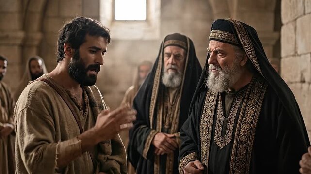 The Healed Man Being Brought Before the Pharisees in Jerusalem