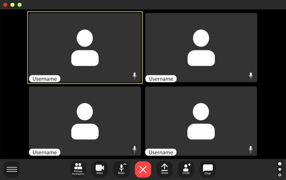 Four people are on a video call, each in their own space. They are engaged in a discussion using their devices.