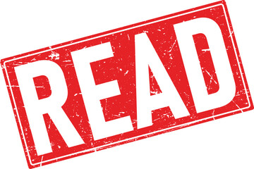 Distressed Red Ink Stamp of READ Text in a Rectangular Frame