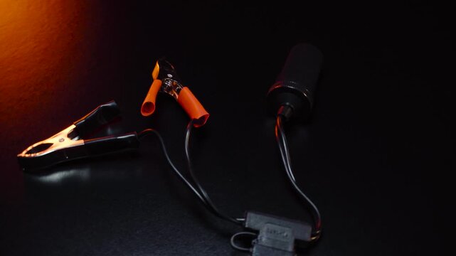 new 12 volt car compressor for inflating tires, works via cigarette lighter or battery clamps