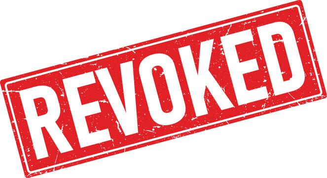 Red Rectangular Rubber Stamp Impression of the Word REVOKED on White Background