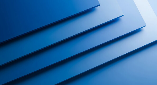 Abstract image of several parallel blue planes with shadow, suggesting depth, order, and layered design, suitable for presentation or modern concept