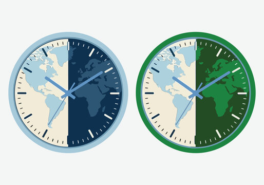 Global Time Zones and Worldwide Clock Concept with Earth Globe Icons