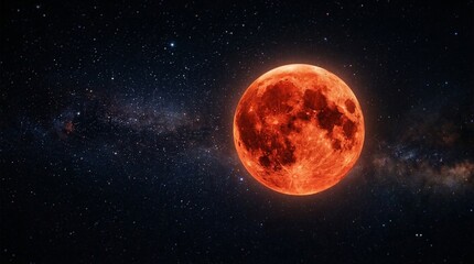 Naklejka premium Blood Moon glowing brightly in starry night sky with galaxy backdrop 