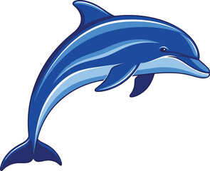 Fototapeta premium Blue dolphin cartoon illustration jumping in ocean, cute marine animal character design, aquatic wildlife clipart isolated for kids education, mascot, logo, and children projects