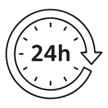 24h service time clock arrow icon vector