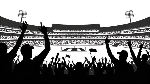 Crowd Cheering at Sports Stadium &ndash; Black Silhouette Vector on White Background