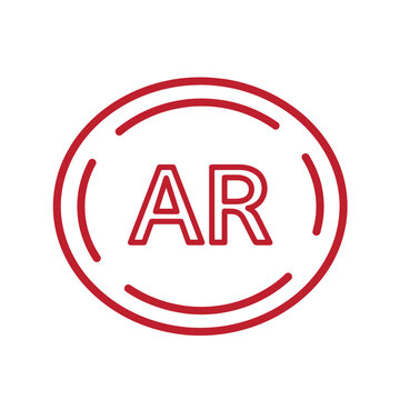 Augmented reality symbol with red lines and AR text in a circle  technology icon