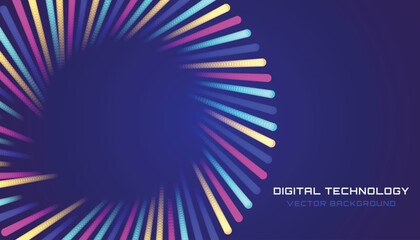 Digital technology background with colorful radiating light trails in a circular vortex © Eamin
