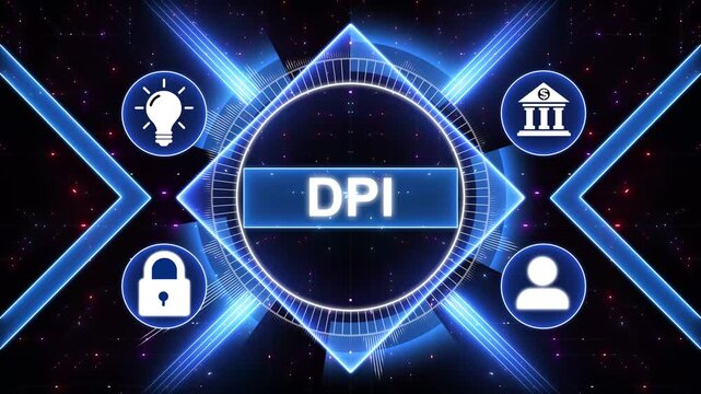 DPI acronym. Data Processing Initiative refers to a program or strategy. Business, modern technology, internet and with gear social media icons 4K animation background.