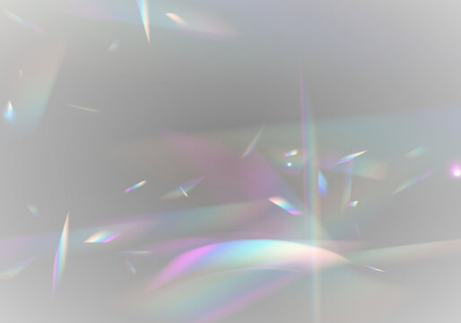 Crystal diamond prism channels neon rainbow light across glass glitter. PNG vector lens frames sparkle beside radiant glare and dramatic flare effect. Reflections illuminate the composition.