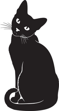 Silhouette of a black cat sitting and looking back