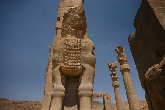 Ancient columns of Persepolis archaeological site in Fars Iran