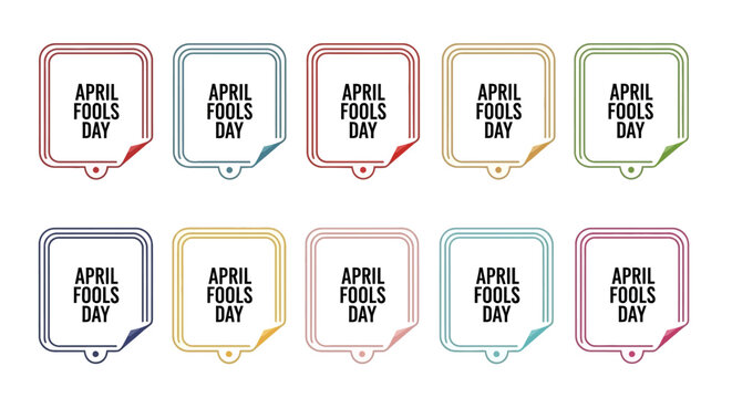 Colorful april fools day speech bubbles in various rainbow hues on white background for pranks and jokes