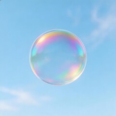 Fototapeta premium A delicate iridescent soap bubble floats gracefully against a soft blue sky