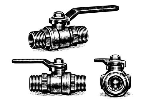 Brass ball valve A compact brass ball valve with threaded pipe connections and a solid lever handle featuring realistic mechanical details and