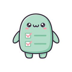 Obraz premium Cute cartoon green check mark character.