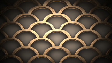 Neo deco geometric repeating arches pattern background in gold and black for luxury design and wallpaper