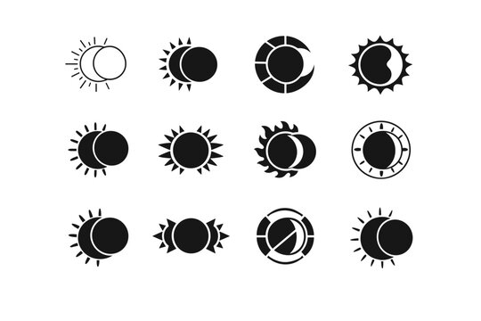 astronomical phenomena. Icon set. Set Logo of astronomical phenomena: solar eclipse. harmonious logo variations of the same emblematic concept, each with