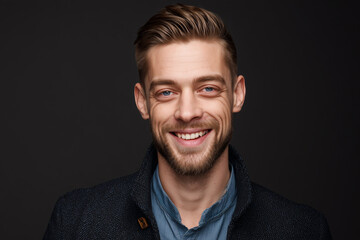 Obraz premium Smiling man on black background