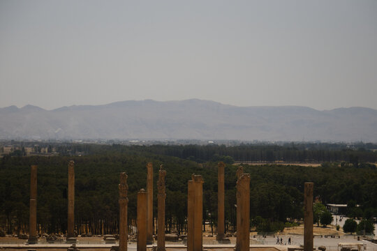 Ancient columns of Persepolis archaeological site in Fars Iran