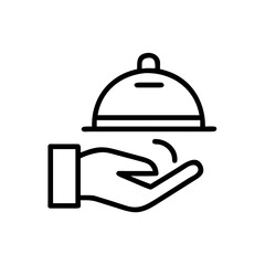 Obraz premium Hand holding a silver dome-shaped serving tray icon isolated on white background, Vector