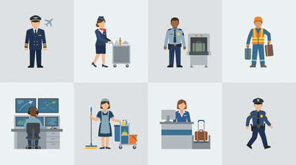 Airport Staff Icons &ndash; Airline and Aviation Professions