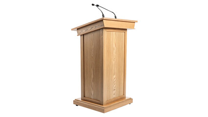 Wooden podium stands ready for speakers isolated on transparent background cut out © Ivan