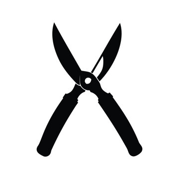 Black and white pair of scissors sharp blades silhouette vector illustration, garden scissors silhouette vector illustration