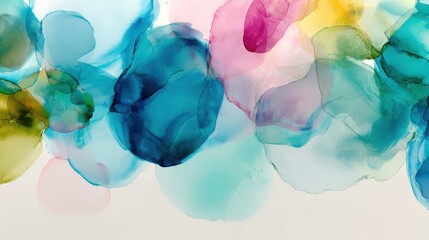 Fototapeta premium Vibrant abstract watercolor splashes in overlapping translucent hues, creating a fluid and organic artistic design