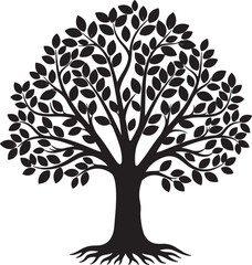 Obraz premium Black tree silhouette with roots and leaves on white background also transparent background