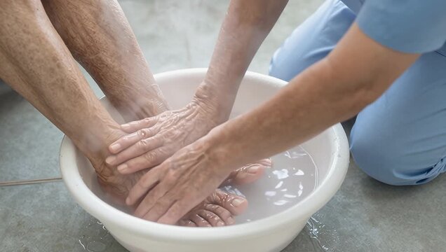 Gentle Foot Care for Elderly: Comforting Soak and Supportive Hands