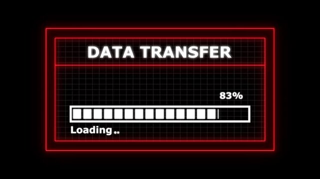Futuristic digital loading bar and data transfer advances with glowing binary code background. Technology digital data transfer concept.