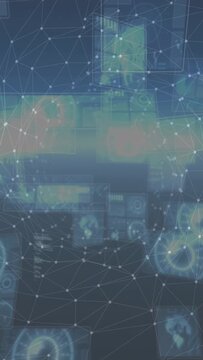 Layered digital interface and node network initializing in tech HUD, panels filling for analytics