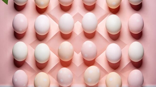 camera filming top pink table lighting shifting camera moving capturing pastel egg tray and shadows