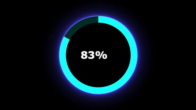 Complete 100 percent loading represented by a neon circular progress bar on black percentage.
