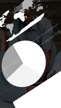 Vertical video: Business team reviewing laptop, HUD sliding in overlaying team testing PH2 or PH3