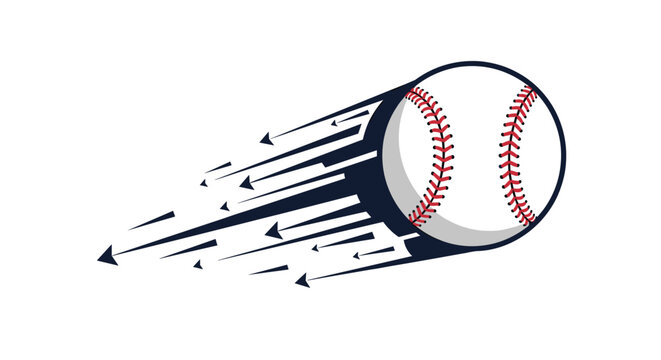 Speeding baseball with motion trails and arrowheads flying through the air representing fast sports action and movement.