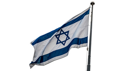 Israel flag waving on a pole isolated on transparent background cut out