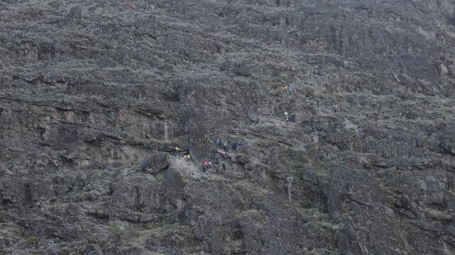 Hikers on Barranco Wall, Mount Kilimanjaro, Tanzania