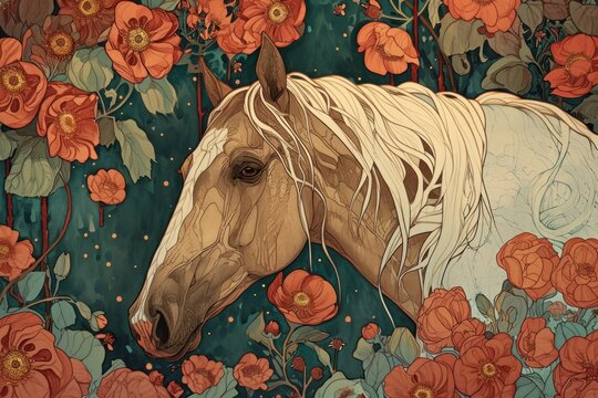 Horse and flowers horse art accessories.