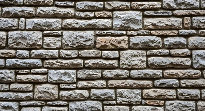 Weathered gray brick wall with rough textured stones
