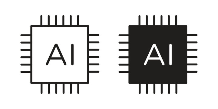 AI chip icon silhouette design. Editable stroke outline icon on white background