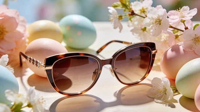 Moving camera, tortoise sunnies sliding on table showing gradient lenses, chainlink temples for ad