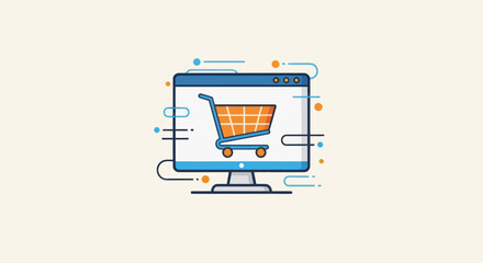 Computer Monitor Displaying Shopping Cart Icon. © wiski