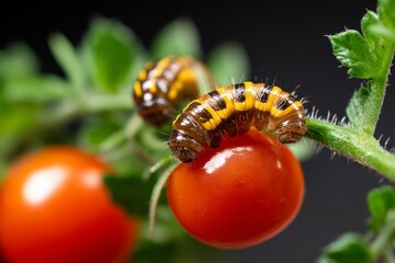 Fototapeta premium Close-Up of Caterpillars Infesting Agricultural Plants and Tunneling Through Leaves