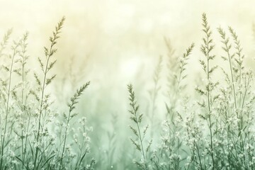 Fototapeta premium Serene Meadow Tapestry A Watercolor Blend of Tranquil Greens and Delicate Floral Accents