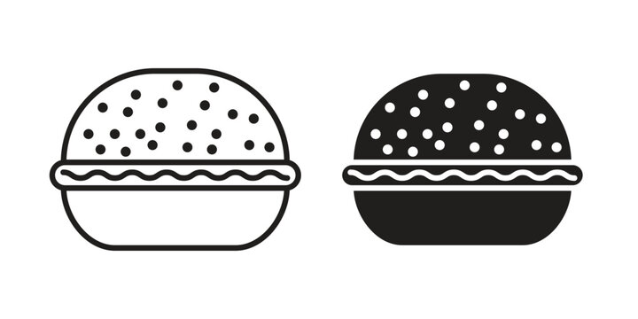 Burger icon silhouette design. Editable stroke outline icon on white background