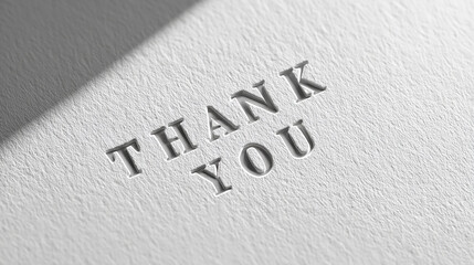 Thank you message on textured paper with light and shadows creating depth