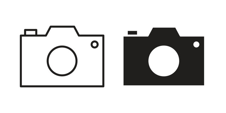 Camera icon silhouette design. Editable stroke outline icon on white background